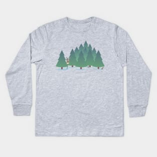 Evergreen Forest with Animals Design Kids Long Sleeve T-Shirt